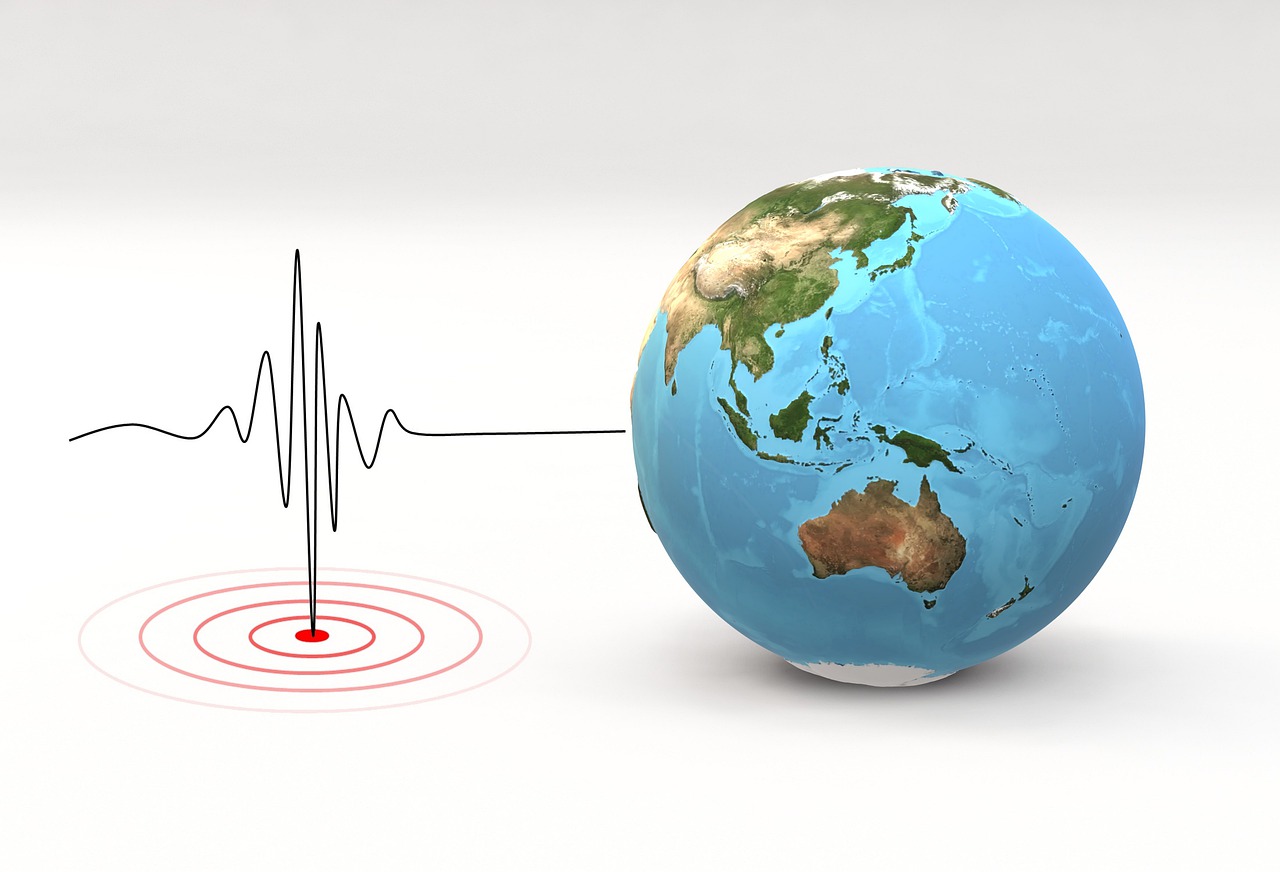 earthquake, pulse line, globe