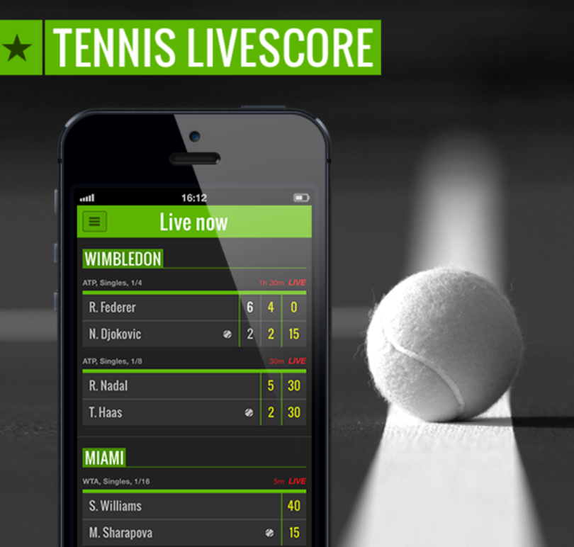 Mobile screen showing Real-Time tennis data