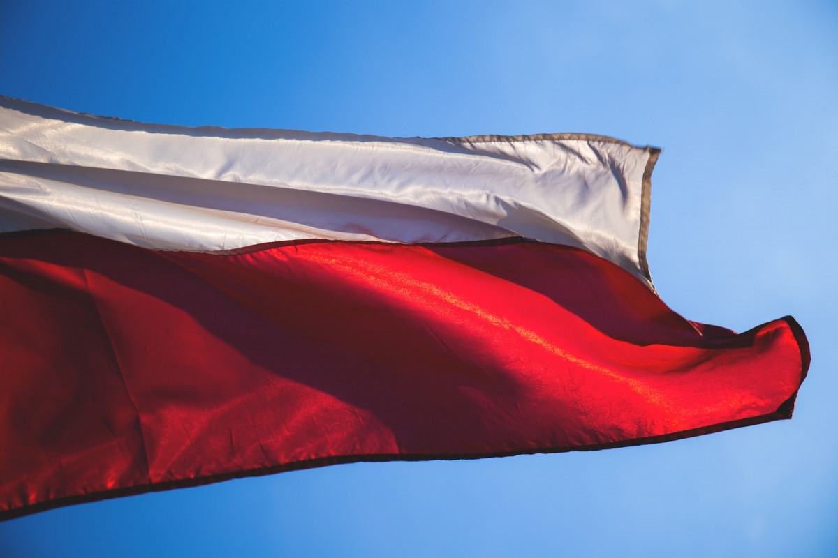 Polish Flag Rippling in the Wind