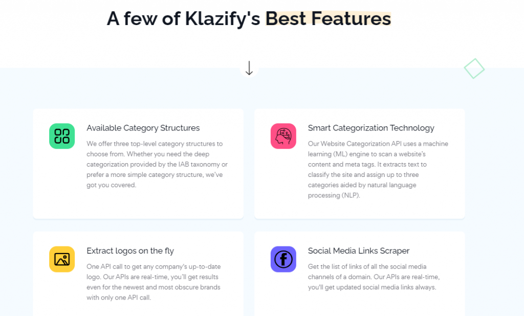 Klazify API - Features 