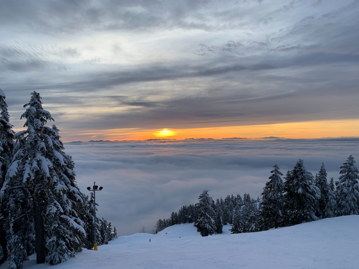 sea of clouds and sun set.Ski Weather API