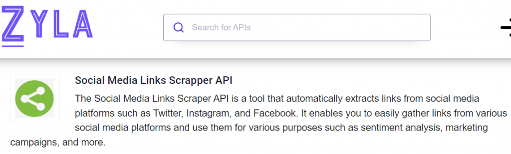 Social Media Links Scrapper API by Zyla Labs