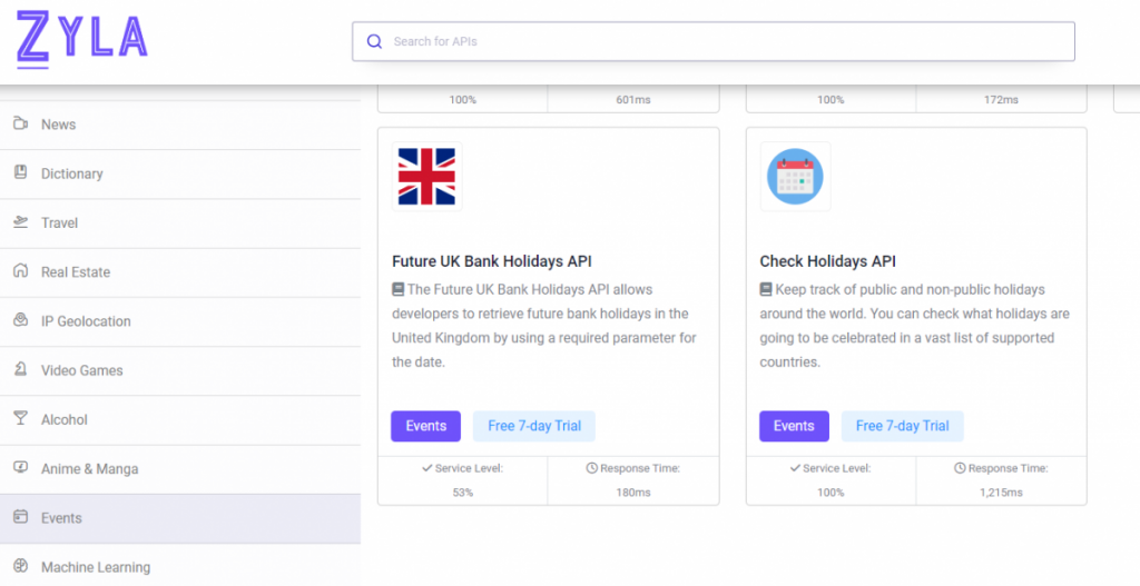 Events APIs on Zyla API Hub