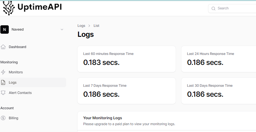 UptimeAPI Dashboard