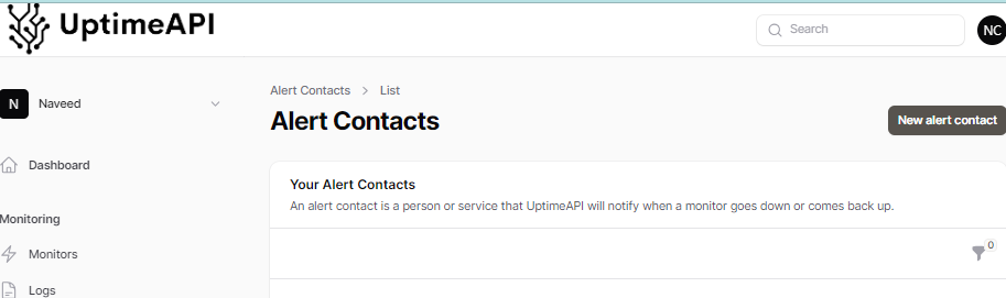 UptimeAPI - Alert Contacts Dashboard
