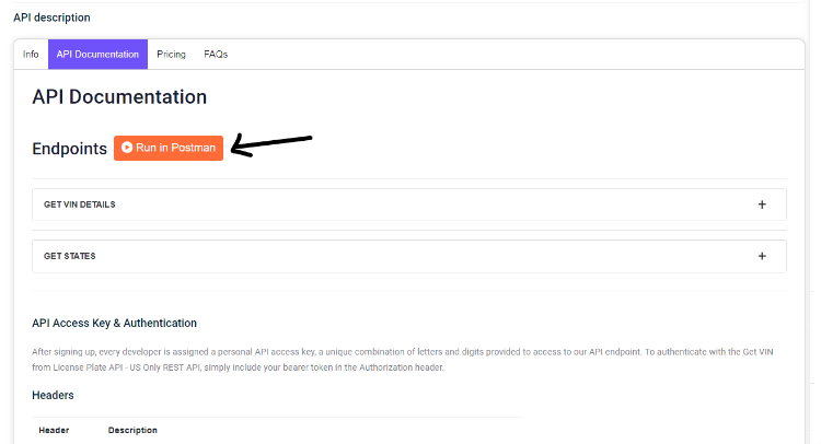 Run in Postman from the API documentation page - Zyla API Hub