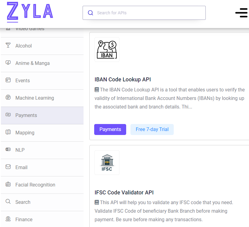 Payments APIs on Zyla API Hub